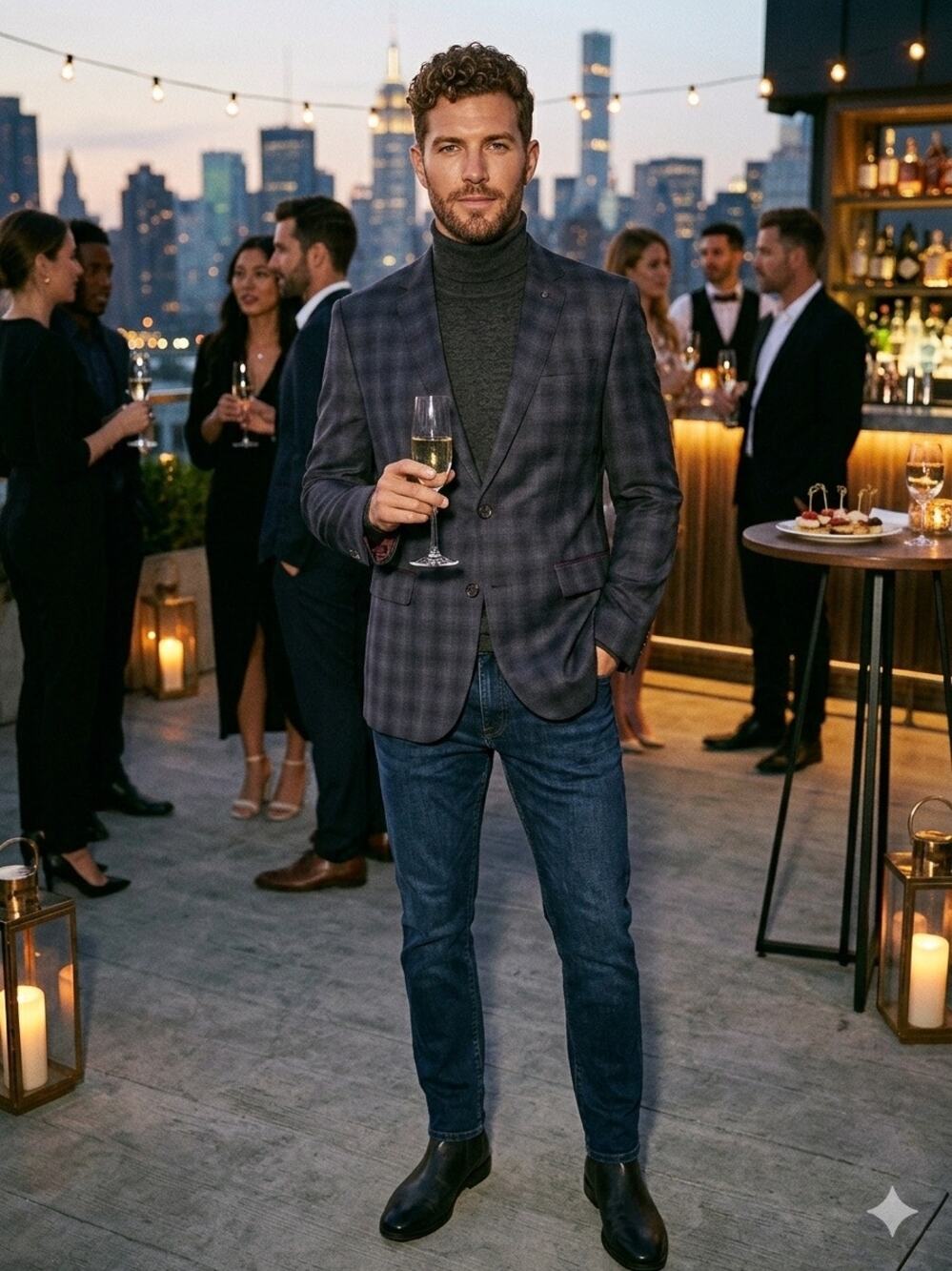 Ted Baker London Blue Plaid Wool Blazer Jacket Size 5 Guitar Flower Fruit Lining
